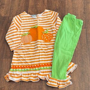 Pumpkin Patch Striped Girls Set - Orange and Green